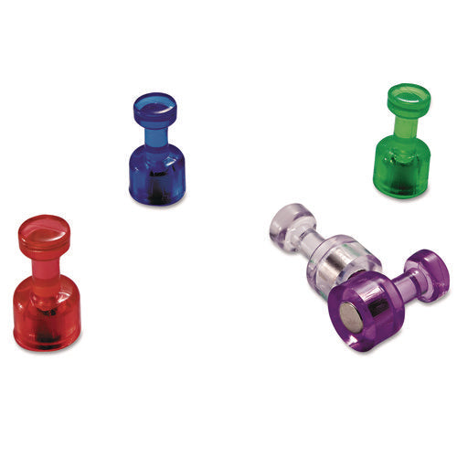 Image of Officemate Push Pin Magnets, 0.75" Long, 0.38" Diameter, Assorted Translucent, 10/Pack