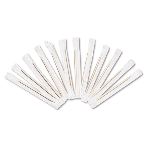 Image of AmerCareRoyal® Cello-Wrapped Round Wood Toothpicks, 2.5", Natural, 1,000/box, 15 Boxes/carton