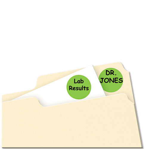 Image of Avery® Printable Self-Adhesive Removable Color-Coding Labels, 0.75" dia, Neon Green, 24/Sheet, 42 Sheets/Pack, (5468)