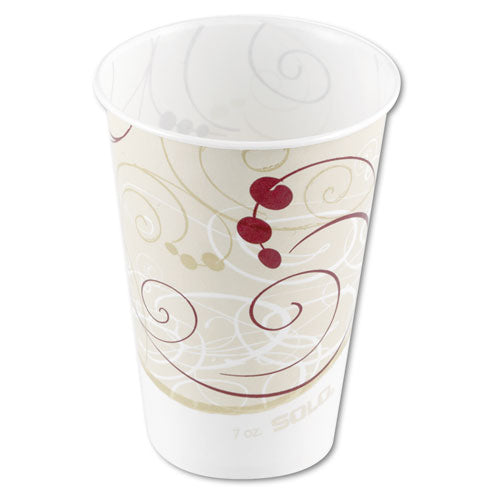 Image of SOLO® Symphony Design Wax-Coated Paper Cold Cups, 7 oz, Beige/White/Red, 100/Sleeve, 20 Sleeves/Carton