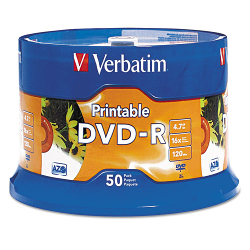 Image of Verbatim® Dvd-R Recordable Disc, 4.7 Gb, 16x, Spindle, White, 50/pack