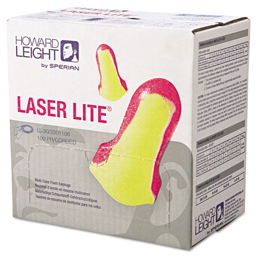 Image of Howard Leight® by Honeywell Ll-30 Laser Lite Single-Use Earplugs, Corded, 32nrr, Magenta/yellow, 100 Pairs