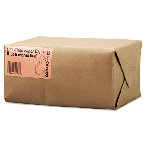 Image of Ross & Wallace Paper Products Grocery Paper Bags, #6 Size, 5.88" x 3.63" x 11", White, 500/Bundle