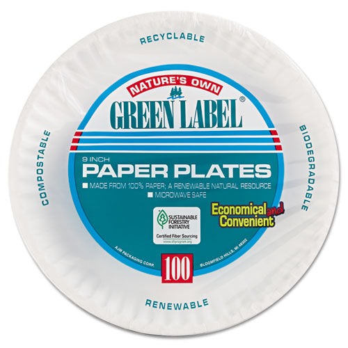 Image of AJM Packaging Corporation Paper Plates, 9" Dia, White, 100/pack