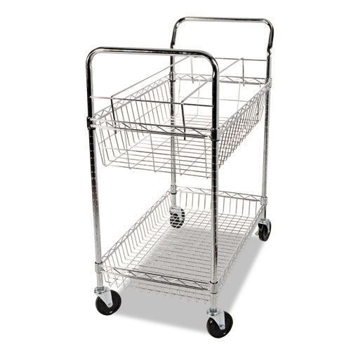 Image of Alera® Carry-all Mail Cart, Metal, 1 Shelf, 1 Bin, 34.88" x 18" x 39.5", Silver