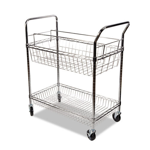 Image of Alera® Carry-all Mail Cart, Metal, 1 Shelf, 1 Bin, 34.88" x 18" x 39.5", Silver