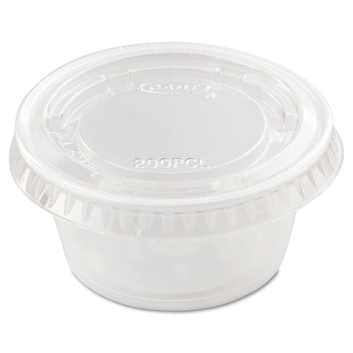 Image of Dart® Portion/Souffle Cup Lids, Fits 1.5 oz to 2.5 oz Portion Cups, Plastic, Clear, 2,500/Carton