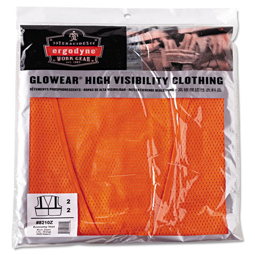 Image of ergodyne® GloWear 8210Z Class 2 Economy Vest, Polyester Mesh, Zipper Closure, Large to X-Large, Orange