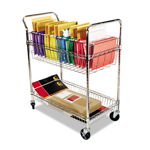 Image of Alera® Carry-all Mail Cart, Metal, 1 Shelf, 1 Bin, 34.88" x 18" x 39.5", Silver
