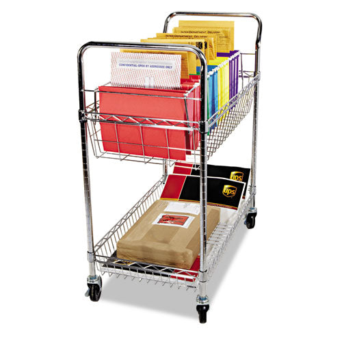 Image of Alera® Carry-all Mail Cart, Metal, 1 Shelf, 1 Bin, 34.88" x 18" x 39.5", Silver