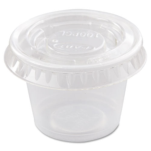 Image of Dart® Portion/Souffle Cup Lids, Fits 0.5 oz to 1 oz Portion Cups, Plastic, Clear, 125/Pack, 20 Packs/Carton