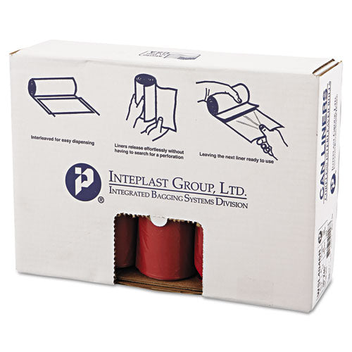 Image of Inteplast Group Low-Density Commercial Can Liners, Infectious Waste Biohazard, 45 gal, 1.3 mil, 40" x 46", Red, Interleaved, 20/RL, 5 RL/CT