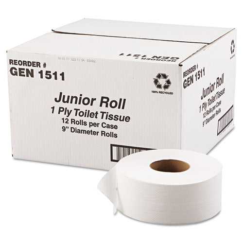 Image of GEN JRT Jumbo Bath Tissue, Septic Safe, 1-Ply, White, 3.3 x 1,200 ft, 12 Rolls/Carton