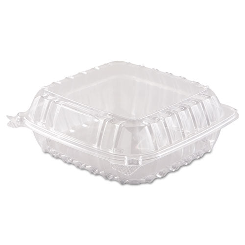 Image of Dart® ClearSeal Hinged-Lid Plastic Containers, 8.3 x 8.3 x 3, Clear, Plastic, 250/Carton