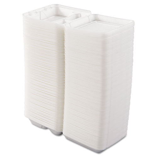 Image of Dart® Foam Hinged Lid Containers, 3 Compartments, 7.5 x 8 x 2.3, White, 200/Carton