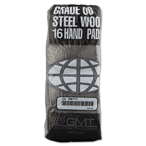 Image of GMT Industrial-Quality Steel Wool Hand Pads, #00 Very Fine, Steel Gray, 16 Pads/sleeve, 12/sleeves/carton