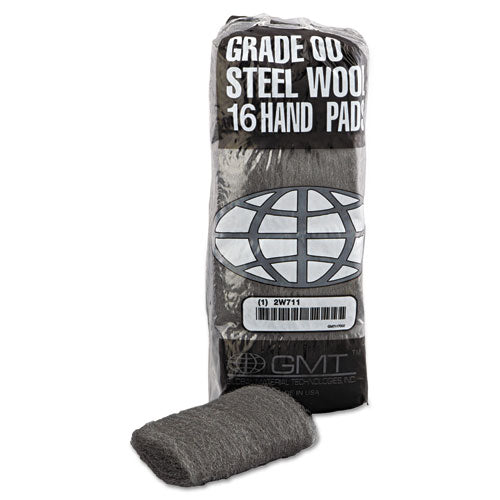Image of GMT Industrial-Quality Steel Wool Hand Pads, #00 Very Fine, Steel Gray, 16 Pads/sleeve, 12/sleeves/carton