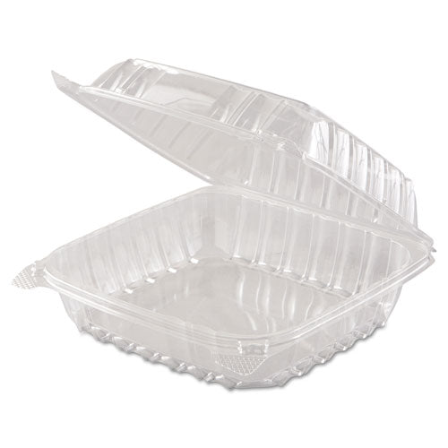 Image of Dart® ClearSeal Hinged-Lid Plastic Containers, 8.3 x 8.3 x 3, Clear, Plastic, 250/Carton