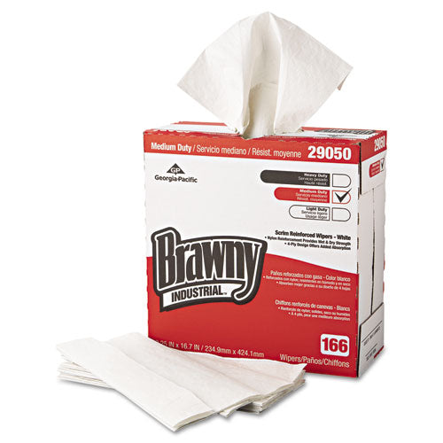 Image of Brawny® Professional Medium Duty Scrim Reinforced Wipers, 4-Ply, 9.25 x 16.69, Unscented, White, 166/Box, 5 Boxes/Carton