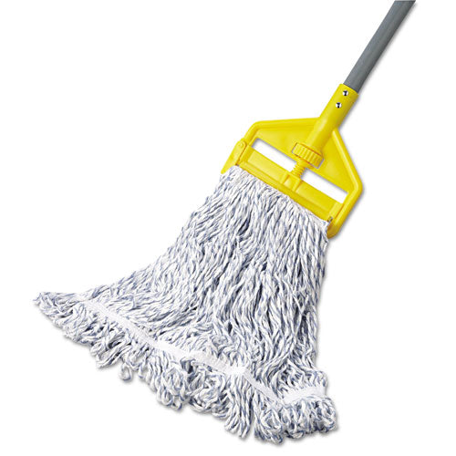 Image of Rubbermaid® Commercial Web Foot Finish Mop, White, Med, Cotton/synthetic, 1". White Headband, 6/carton