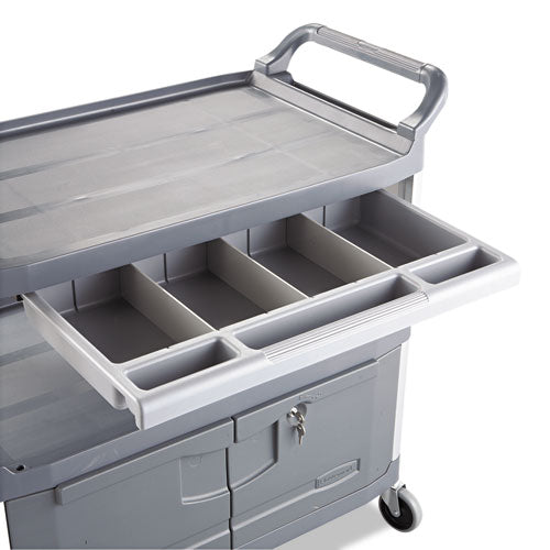 Image of Rubbermaid® Commercial Xtra Instrument Cart with Locking Storage Area, Plastic, 3 Shelves, 300 lb Capacity, 20" x 40.63" x 37.8", Gray