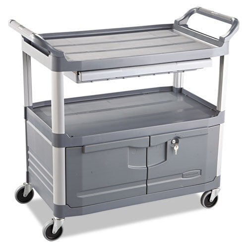 Image of Rubbermaid® Commercial Xtra Instrument Cart with Locking Storage Area, Plastic, 3 Shelves, 300 lb Capacity, 20" x 40.63" x 37.8", Gray