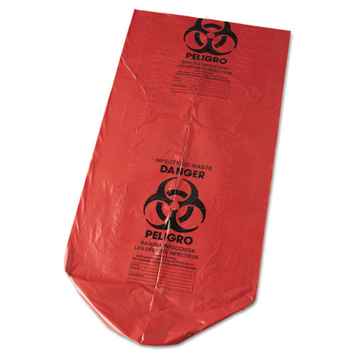 Image of Inteplast Group Low-Density Commercial Can Liners, Infectious Waste Biohazard, 45 gal, 1.3 mil, 40" x 46", Red, Interleaved, 20/RL, 5 RL/CT