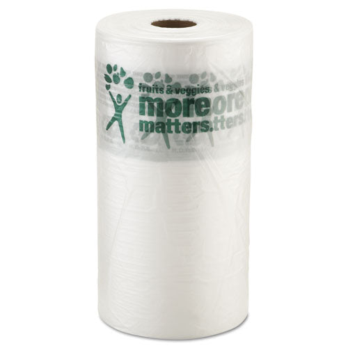 Image of Inteplast Group Produce Bags, Fruits and Veggies - More Matters Labeling, 0.35 mil, 10" x 15", Clear, 1,400 Bags/Roll, 4 Rolls/Carton