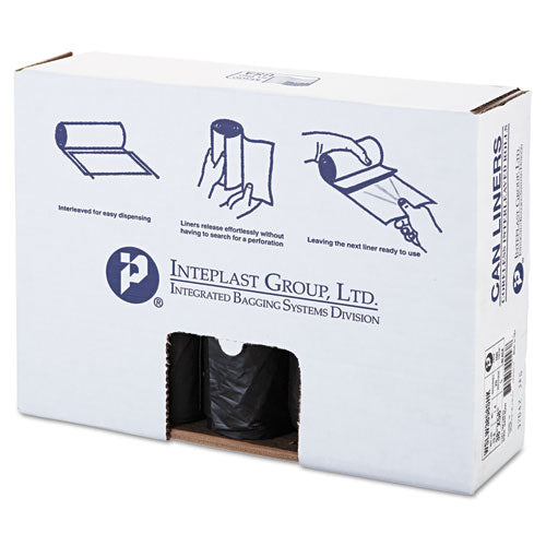 Image of Inteplast Group Low-Density Commercial Can Liners, 60 gal, 1.4 mil, 38" x 58", Black, Interleaved Roll, 20 Bags/Roll, 5 Rolls/Carton