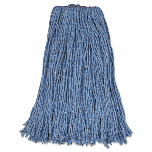 Image of Rubbermaid® Commercial Cotton/synthetic Cut-End Blend Mop Head, 24 Oz, 1" Band, Blue, 12/carton
