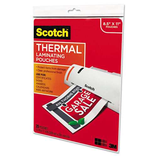 Image of Scotch Laminating Pouches, 3 Mil, 9" X 11.5", Gloss Clear, 20/pack