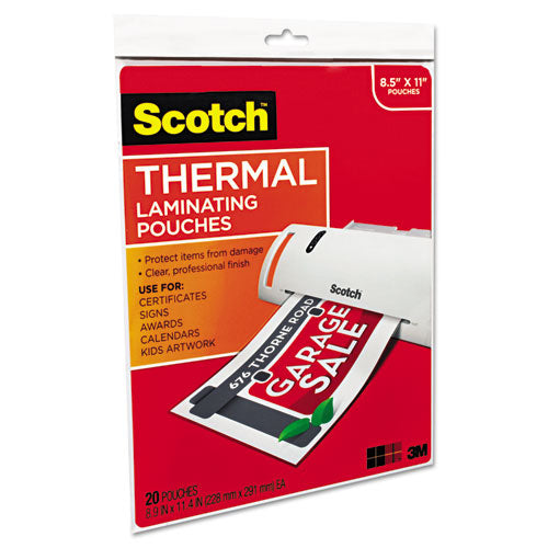 Image of Scotch Laminating Pouches, 3 Mil, 9" X 11.5", Gloss Clear, 20/pack