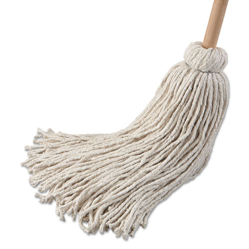 Image of Boardwalk® Handle/Deck Mop, #32 White Cotton Head, 54" Natural Wood Handle, 6/Pack