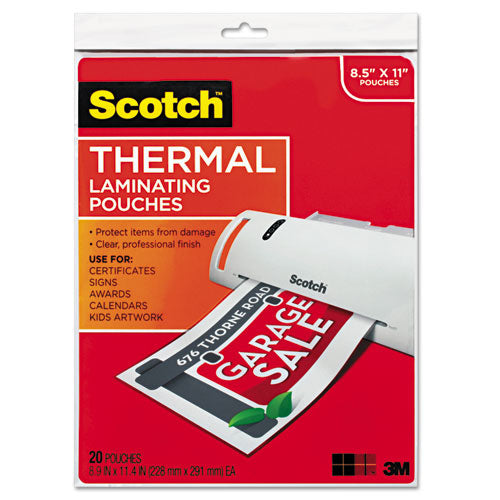 Image of Scotch Laminating Pouches, 3 Mil, 9" X 11.5", Gloss Clear, 20/pack