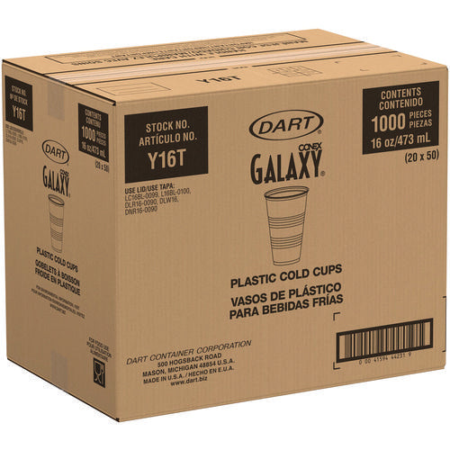 Image of Dart® High-Impact Polystyrene Cold Cups, 16 oz, Plastic, Translucent, 50/Sleeve, 20 Sleeves/Carton