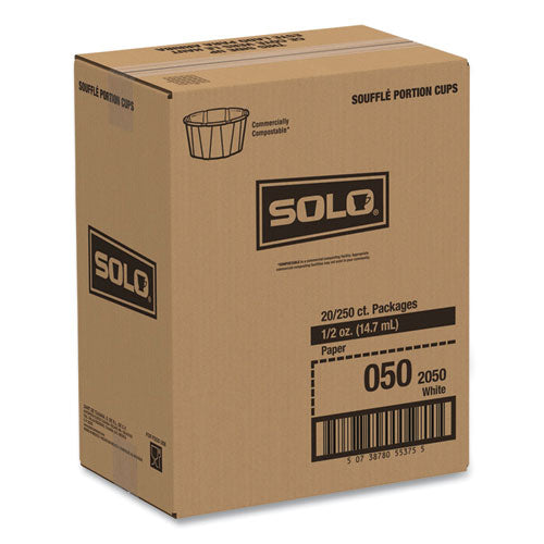Image of SOLO® Paper Portion Cups, 0.5 oz, White, 250/Bag, 20 Bags/Carton