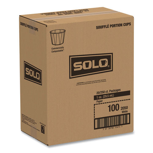 Image of SOLO® Paper Portion Cups, 1 oz, White, 250/Bag, 20 Bags/Carton