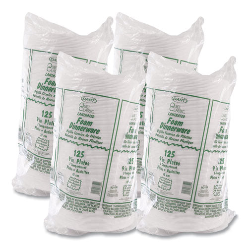 Image of Dart® Concorde Foam Plate, 3-Compartment Plate, 9" dia, White, 125/Pack, 4 Packs/Carton