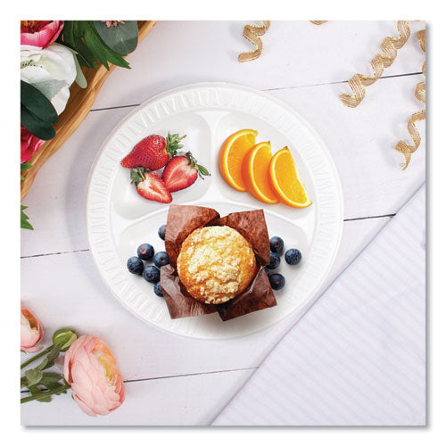 Image of Dart® Concorde Foam Plate, 3-Compartment Plate, 9" dia, White, 125/Pack, 4 Packs/Carton