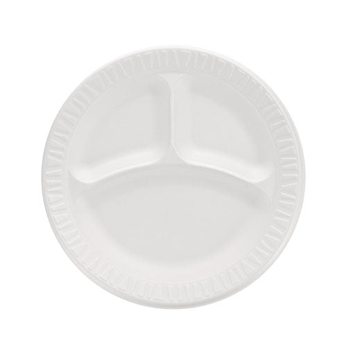 Image of Dart® Concorde Foam Plate, 3-Compartment Plate, 9" dia, White, 125/Pack, 4 Packs/Carton