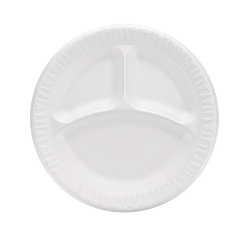 Image of Dart® Quiet Classic Laminated Foam Plates, 3-Compartment Plate, 9" dia, White, 125/Pack, 4 Packs/Carton