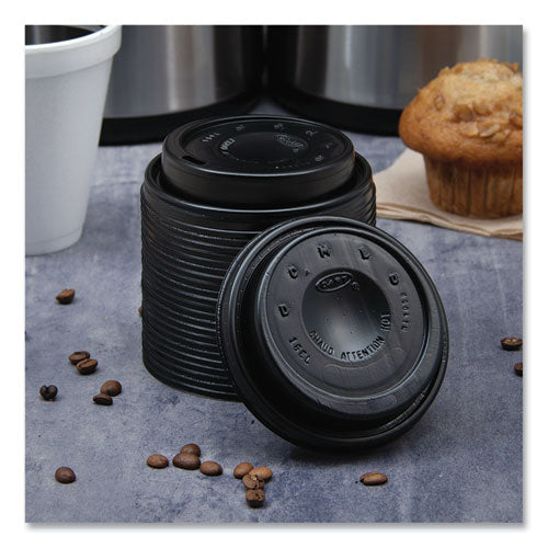 Image of SOLO® Cappuccino Dome Sipper Lids, Fits 12 oz to 24 oz Hot Cups, Plastic, Black, 100/Pack, 10 Packs/Carton