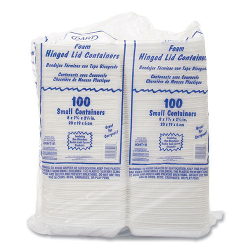 Image of Dart® Foam Hinged Lid Containers, 7.5 x 8 x 2.2, White, 200/Carton