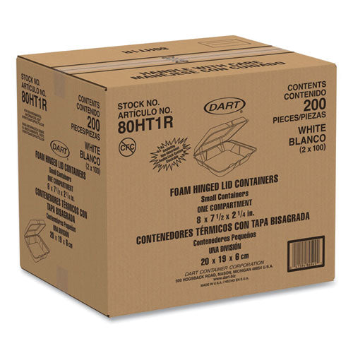 Image of Dart® Foam Hinged Lid Containers, 7.5 x 8 x 2.2, White, 200/Carton