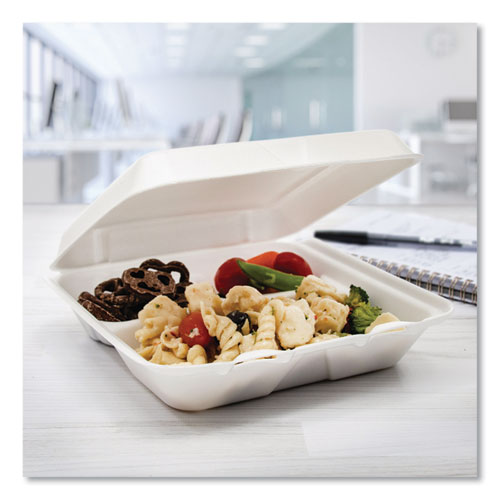 Image of Dart® Foam Hinged Lid Containers, 3 Compartments, 7.5 x 8 x 2.3, White, 200/Carton