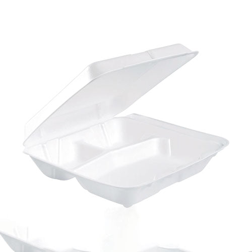 Image of Dart® Foam Hinged Lid Containers, 3 Compartments, 7.5 x 8 x 2.3, White, 200/Carton