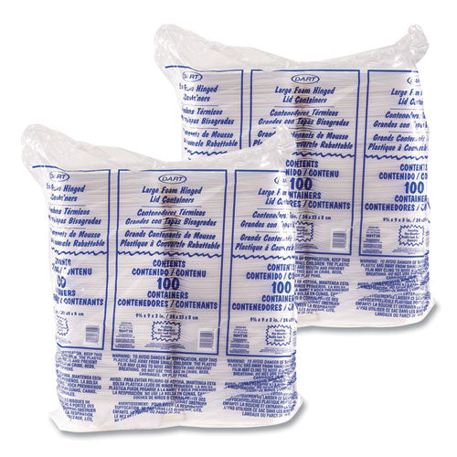 Image of Dart® Foam Hinged Lid Containers, 9.01 X 9.4 X 3.1, White, 200/carton