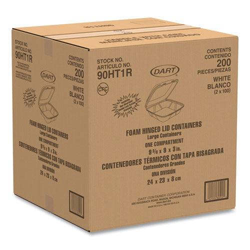 Image of Dart® Foam Hinged Lid Containers, 9.01 X 9.4 X 3.1, White, 200/carton