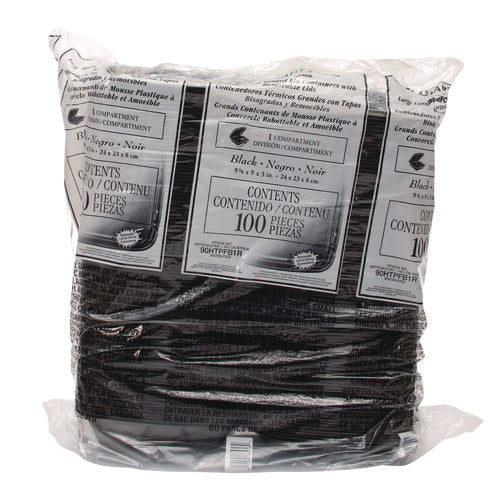 Image of Dart® Insulated Foam Hinged Lid Containers, 9.01 x 9.4 x 3.1, Black, 100/Bag, 2 Bags/Carton, 200 Containers/Carton