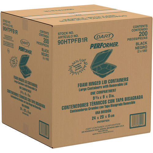 Image of Dart® Insulated Foam Hinged Lid Containers, 9.01 x 9.4 x 3.1, Black, 100/Bag, 2 Bags/Carton, 200 Containers/Carton